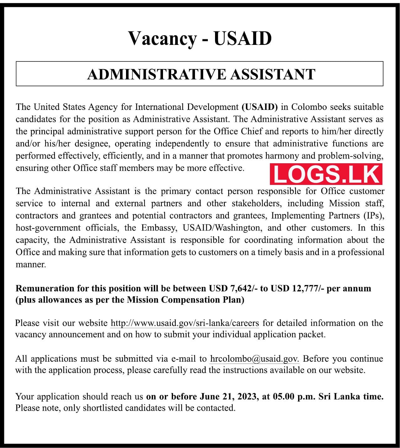 Administrative Assistant USAID Job Vacancies 2023 Application
